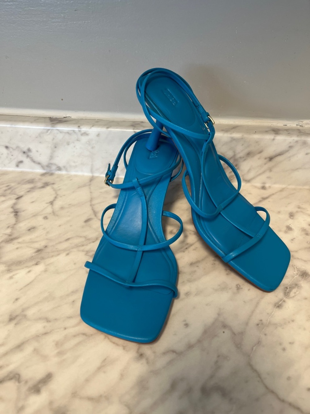 Zara Turquoise Strappy Square-Toe Sandals - Picture 3 of 4